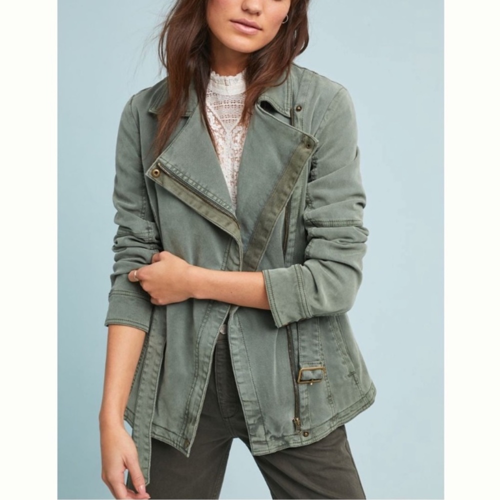 Anthropologie Olive Belted Moto Army Jacket
